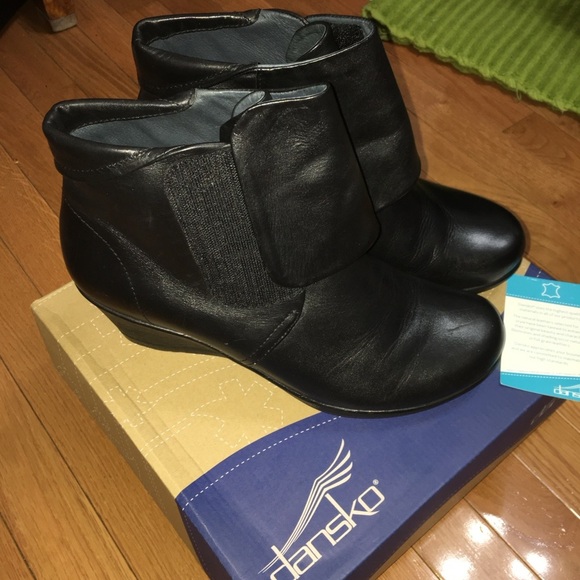 Dansko Black Ankle Booties with Wedge Heel - Picture 2 of 5